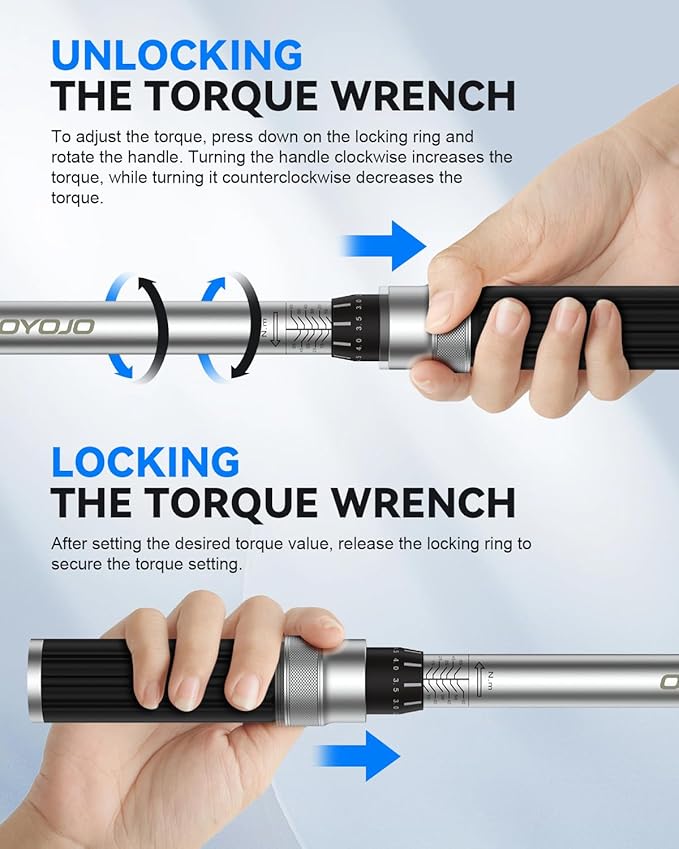 GOYOJO 32-Piece 1/4" Torque Wrench Set 1.5–17.7 ft-lbs/2–24 N.m, Chrome Vanadium Steel, Includes 1/4" & 3/8" Sockets, 4-Inch Extension - Versatile for Automotive, Cycling & DIY