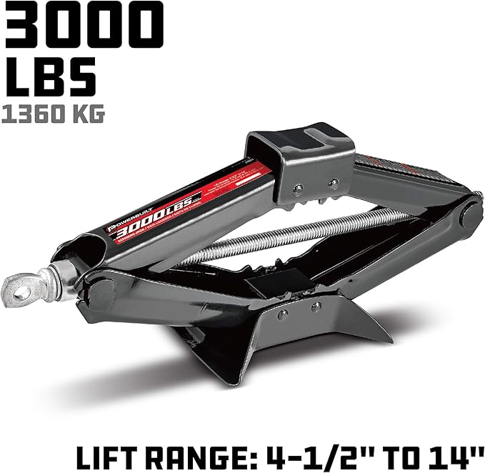 Powerbuilt Mechanical Scissor Jack , 1.5 Ton (3,300 lbs) Capacity, Portable Tire Jack for Car, Truck, Sedans, MPV - 640819