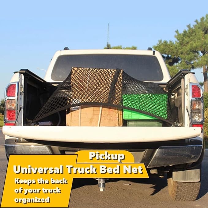 Cargo Net Suitable for Daily Light Loads of SUV Trucks,Mesh Organizer 4'x3.3' Stretches to 7'x6',Highly Elastic Truck Bed Net for Pickup Truck Bed