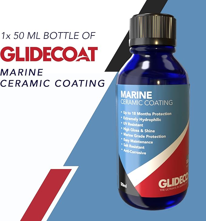 Glidecoat Marine Ceramic Coating - 50ml - UV Protection, Enhanced Gloss, Super Hydrophobic Surface Repels Dirt, Salt, Water and more - DIY Friendly Ceramic Coating for Boats - Boat Wax Alternative