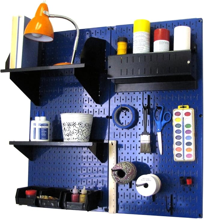 Wall Control Craft & Hobby Pegboard Organizer Storage Kit with Blue Pegboard and Black Accessories