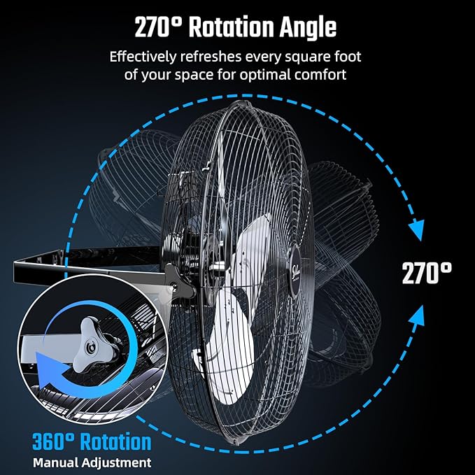 Simple Deluxe 20 Inch High Velocity 3 Speed, Black Wall-Mount Fan for Warehouse, Greenhouse, Workshop, Patio, Factory and Basement
