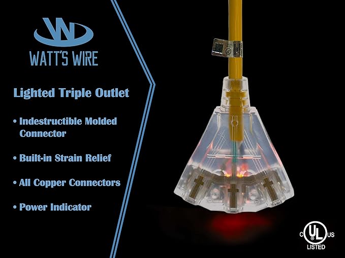 100 ft Outdoor Extension Cord Waterproof - 14 Gauge Heavy Duty Extension Cord 100 ft - Lighted Outdoor Extension Cords with Multiple Outlets - Watts Wire - 100' Grounded - extensiones electricas