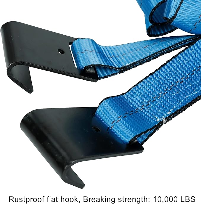 Set of 2 Blue Tow Dolly Straps with Flat Hook, Fits Most 16-20" Tires, Webbing Ratchet Straps