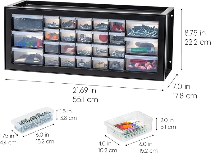 IRIS USA Plastic Storage Drawers, Made in USA, 26-Drawer Organizer Cabinet, Stackable Teacher Toolbox for Crafts, Stickers, Crayons, Markers, Beads, Hardware, Building Bricks, Garage Storage – Black