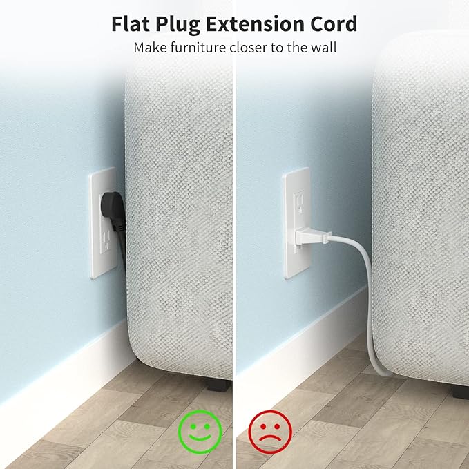 FIRMERST 1875W 1Ft Flat Plug 3 Prong Extension Cord 14 AWG Black 6 Packs