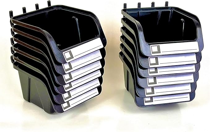 WallPeg 12 Black PEGBOARD Bins - Peg Board Organizer Accessories - Pegboard Bins for Craft Room Storage & Garage Organization - Handy Peg Board Wall Organizer Bin Set -Made in USA-