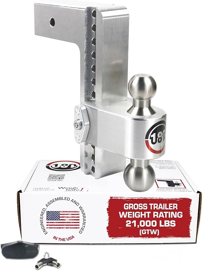 Weigh Safe 180-Degree Trailer Hitch - Adjustable Trailer Hitch for Towing - Compatible with 3" Receivers - 10" Drop, Stainless Steel Tow Balls, 21,000 GTW, 1-Piece Lock Set