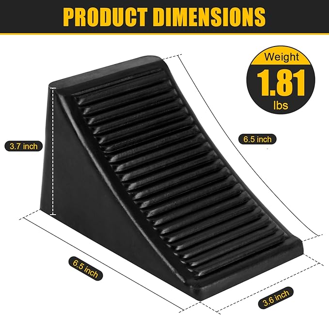 4 Pack Heavy Duty Wheel Chocks, Solid Rubber RV Wheel Chock for Trailers, Black Tire Chocks for Cars, Truck,Travel Trailers, Camper and ATV, 6.5" x 3.6" x 3.7"