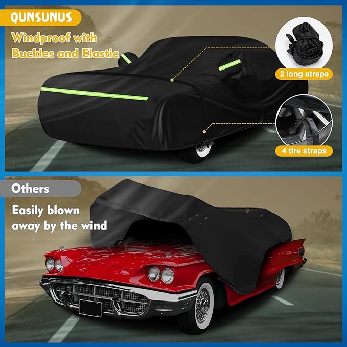 QUNSUNUS Car Cover for Ford Thunderbird 1958-1971 and 1977-1979, Waterproof All Weather 420D Windproof for Ford Thunderbird Car Cover Hail Protection with Zipper