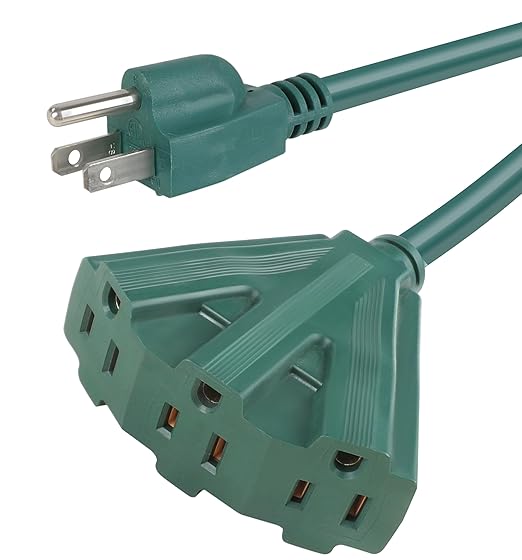 MaxWorks 80697 Heavy Duty 3-Ft Extension Cord, 16/3 SJTW, 3-Outlet, 125V/13A/1625W, ETL Approved, Indoor/Outdoor Use, Green – Converts 1 Outlet to 3