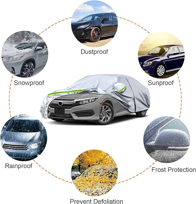 Waterproof Car Covers Replace for 2011-2025 Honda Civic Sedan, 6 Layers All Weather Custom-fit Car Cover with Zipper Door & Windproof Bands for Snow Rain Dust Hail Protection (Civic)