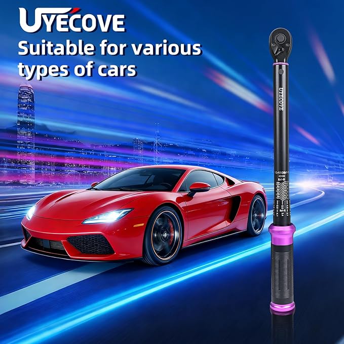 3/8" Inch Drive Click Torque Wrench 10-110 FT-LB/13.6-149.2N.M, ±3% Accuracy, Dual-Direction Click Professional Torque Wrench, Dual Range Scales Graduated in FT.LB and N.M, Purple