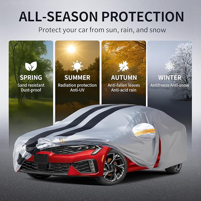Multi-Layer Car Cover Custom Fit for Kia K5(2020-2026), 100% Waterproof All Weather for Automobiles, Gift with Towel, Heavy Duty Car Covers for Rain Sun UV Protection with Door Zipper