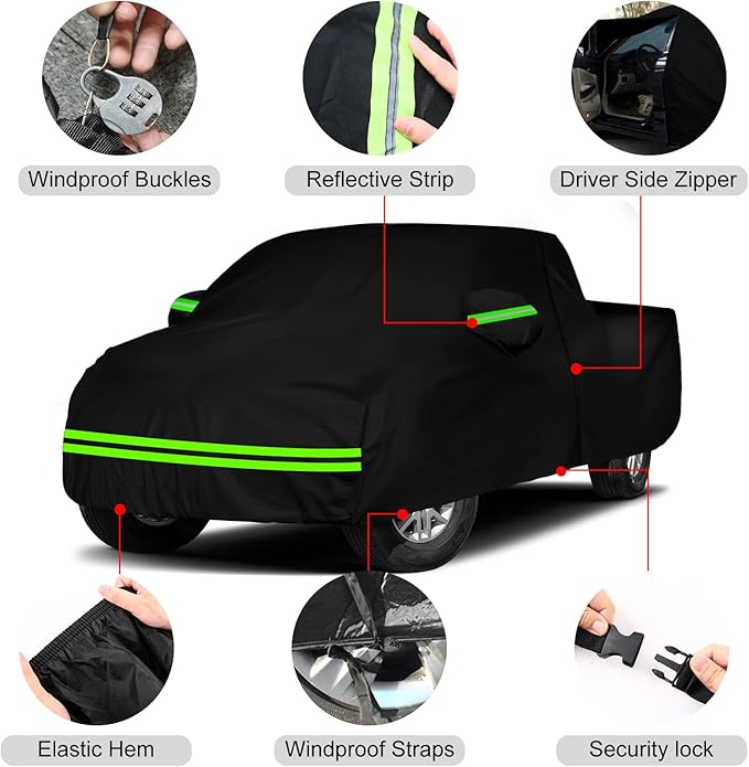 Waterproof Truck Cover Replace for Nissan Frontier Crew Cab 5ft Bed, 6 Layers All Weather Truck Cover with Zipper Door for Snow Rain Dust Protection