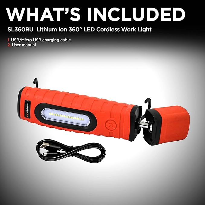 Schumacher Electric 400 Lumen LED Cordless Work Light and Torch, 360 Degree Multi-Angle Positioning, 90 Degree Tilt, Magnetic Mounts, SL360RU