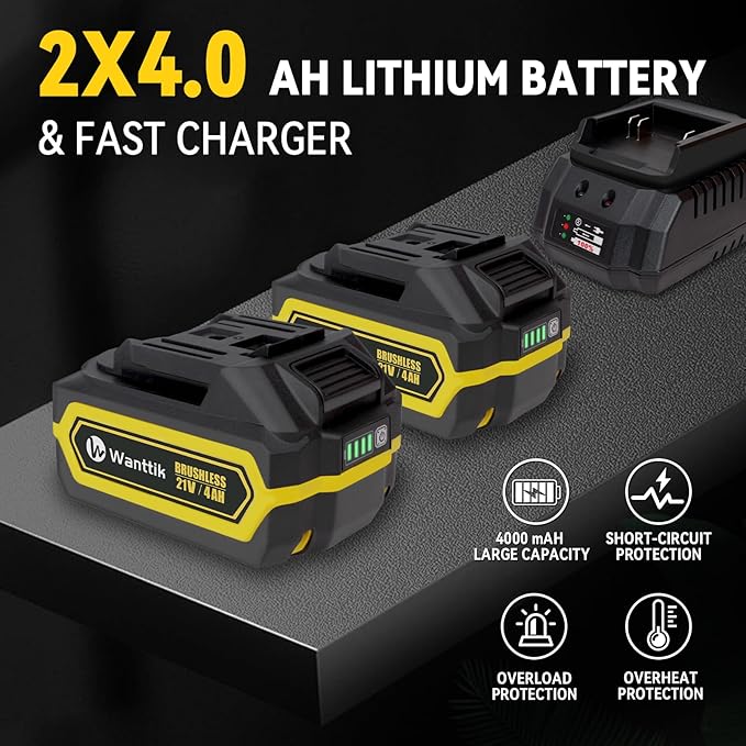 Cordless Impact Wrench 1/2 inch Impact Gun with Charger & 5 Sockets, Brushless Motor, 1000Ft-lbs, 21V, 2x4.0Ah Battery, Variable Speeds for Car/Pickup Truck/Mower/Industrial Tasks