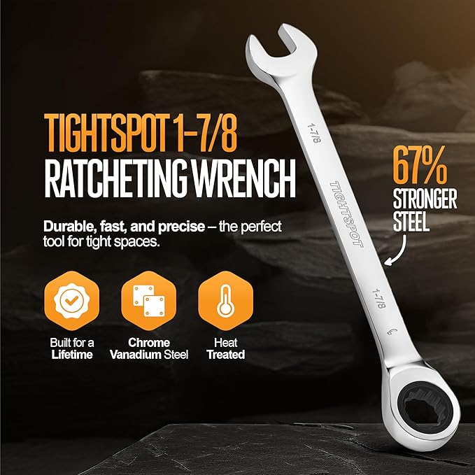 TIGHTSPOT 1 7/8 Inch Ratchet Combination Wrench with Precision Movement and Hardened, Polished Steel for Projects with SAE Tight Spaces