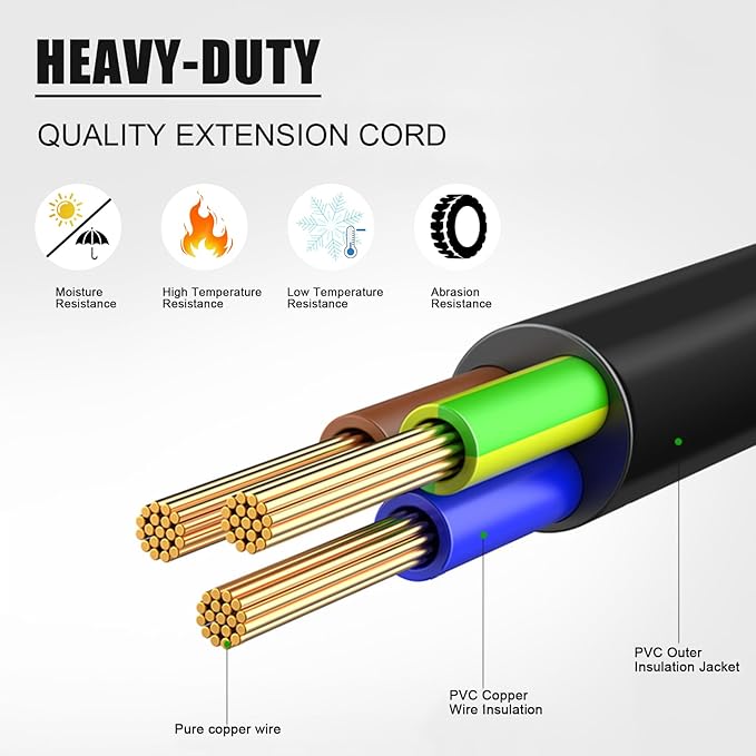 KUNLUN 10 Pack Short Extension Cord, 3 Prong 8-Inch Small Extension Cord Outlet Saver 16AWG/13A for Indoor Outdoor Use, NEMA 5-15P to NEMA 5-15R Power Extension Cable