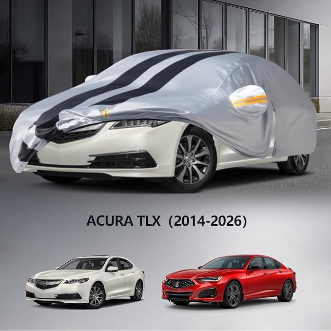 Multi-Layer Car Cover Custom Fit for Acura TLX(2014-2026), 100% Waterproof All Weather for Automobiles, Gift with Towel, Heavy Duty Car Covers for Rain Sun UV Protection with Door Zipper