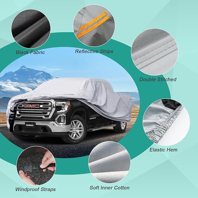 Pickup Truck Cover - Waterproof All Weather, 6 Layer Heavy Duty, Universal Fit Ford F150, Chevy Silverado, GMC Sierra, Dodge Ram 1500 Extended/SuperCrew Cab (Up to 248 inch)