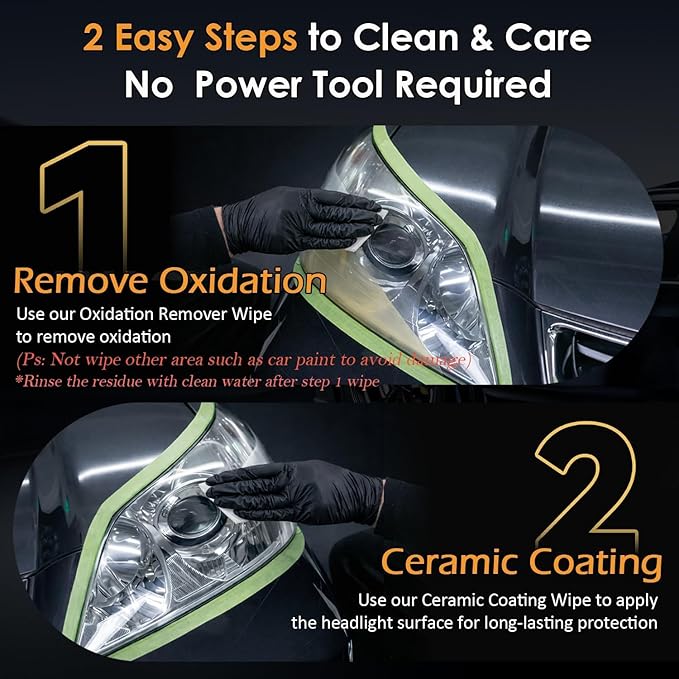 Headlight Restoration Kit, 2-Step Headlight Cleaner & Protective Coating Wipes, Removes Oxidation & Restores Clarity, Long-Lasting UV Protection, Headlight Polish No Tool Required
