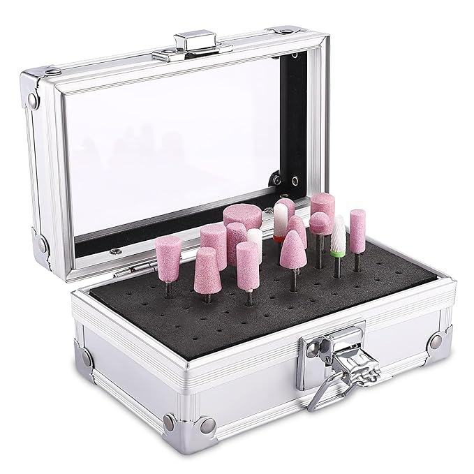 Noverlife 50 Holes Nail Drill Bit Holder Case, Professional Polishing Heads Holder Organizer, Silver Bit Storage Box, Large Display Container for Salon Grinding Head