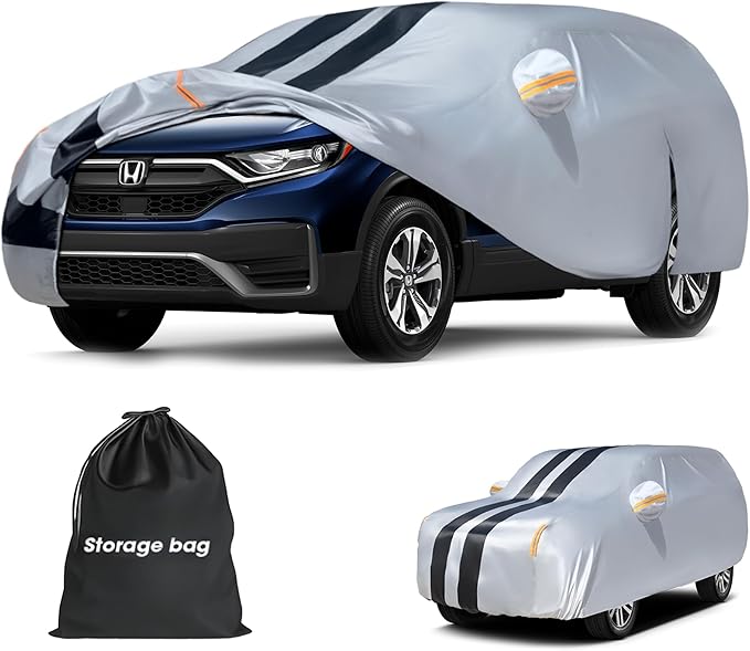 Multi-Layer Car Cover Custom Fit for Honda CR-V(1995-2026), 100% Waterproof All Weather for Automobiles, Gift with Towel, Heavy Duty Car Covers for Rain Sun UV Protection with Door Zipper