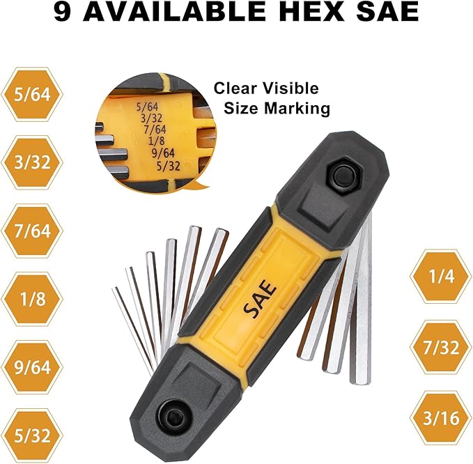 MULWARK 4 Pack Folding Allen Wrenches Sets | 17-Piece Complete Metric & Standard SAE Hex Key Set with Portable Holders for Basic Home Repair, Furniture Assembly, and DIY Projects