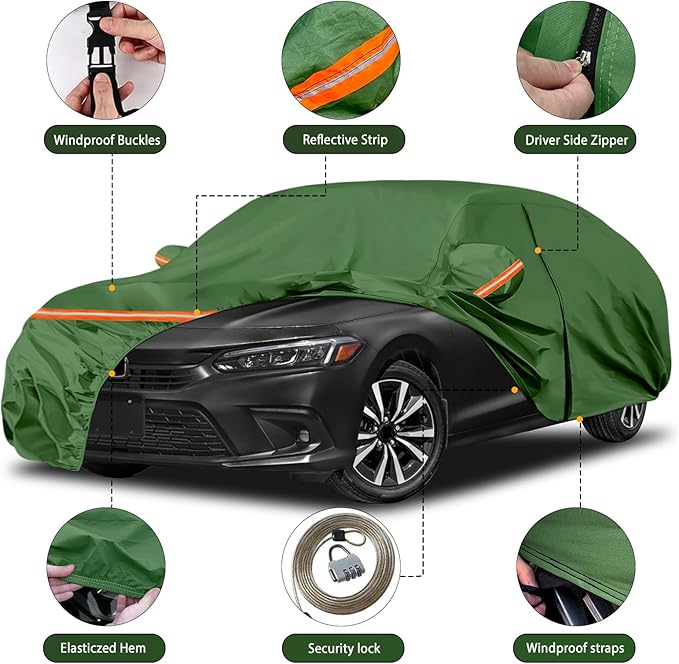 Waterproof Car Covers Replace for 2007-2025 Honda Accord, Multilayer Heavy Duty with Cotton Liner All Weather Custom-fit Car Cover with Zipper Door, Windproof Bands for Snow Rain Dust Protection