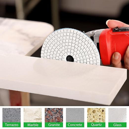 Diamond Polishing Pads 5 Inch with 5/8’’-11 Hook & Loop Backing Pads, 10pcs Wet/Dry Concrete Polish Tools Kit for Drill, Grinder, Polisher, 50-3000 Grit Polishing Set for Marble Granite Quartz Stone
