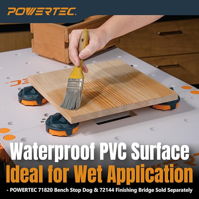 POWERTEC 72309 Arachni-Flex 24" x 48" PVC Waterproof Foldable Workbench Tabletop w/Carrying Bag - Portable Work Surface with Pre-drilled Dog Holes & Quick-Insert Locks, Ideal for Working Projects