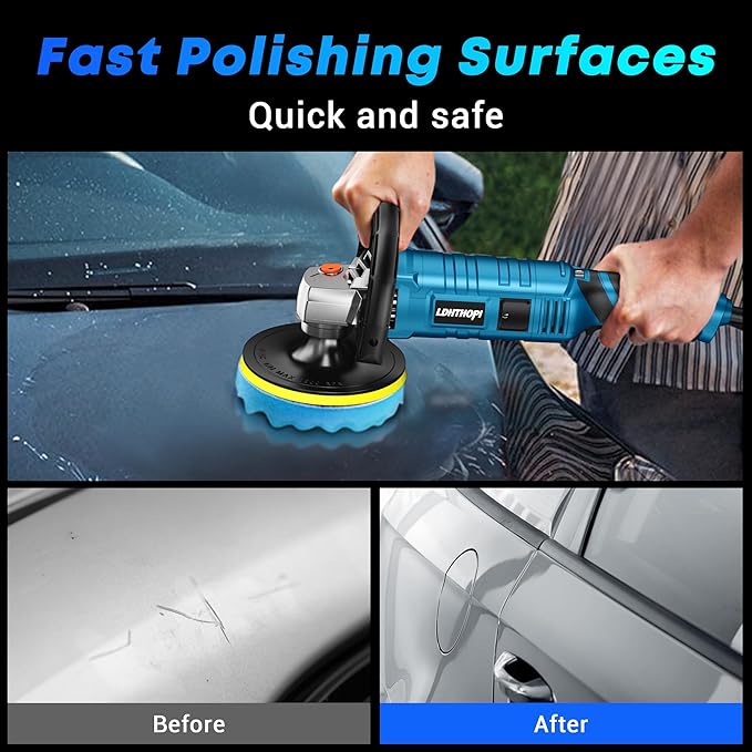 Buffer Polisher Kit for Car - 6/7 Inch Rotary 1700w Polisher Buffer Waxer,7 Variable Speed 1000-3500rpm,Detachable Handle Buffing Machine for Car, Boat Sanding, Polishing Waxing, Blue 3