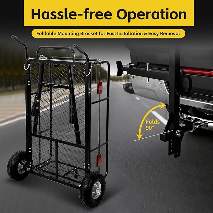 MaxxHaul 50243 Foldable Hitch N Roll Cargo Carrier Cart With Quick Detachable Basket Rack With 10 inch Flat Free Tires for Home Camp Travel Ranch SUV Up to 400 lb. Capacity