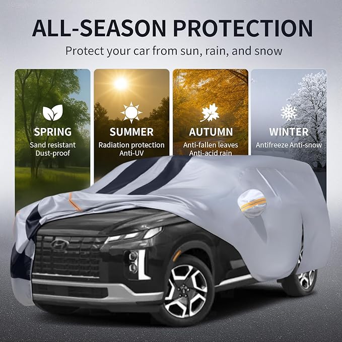 Multi-Layer Car Cover Custom Fit for Hyundai Palisade(2018-2026), 100% Waterproof All Weather for Automobiles, Gift with Towel, Heavy Duty Car Covers for Rain Sun UV Protection with Door Zipper