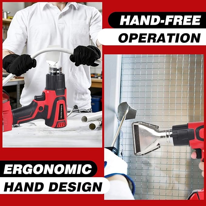 350W Cordless Heat Gun Compatible with Milwaukee m18 Battery,Adjustable Temp 120℉–1110℉,LED Light,LCD Digital Display,Portable Hot Air Gun 4 Nozzles For Shrink Tubing,Crafts,DIY(Tool Only,NO Battery)