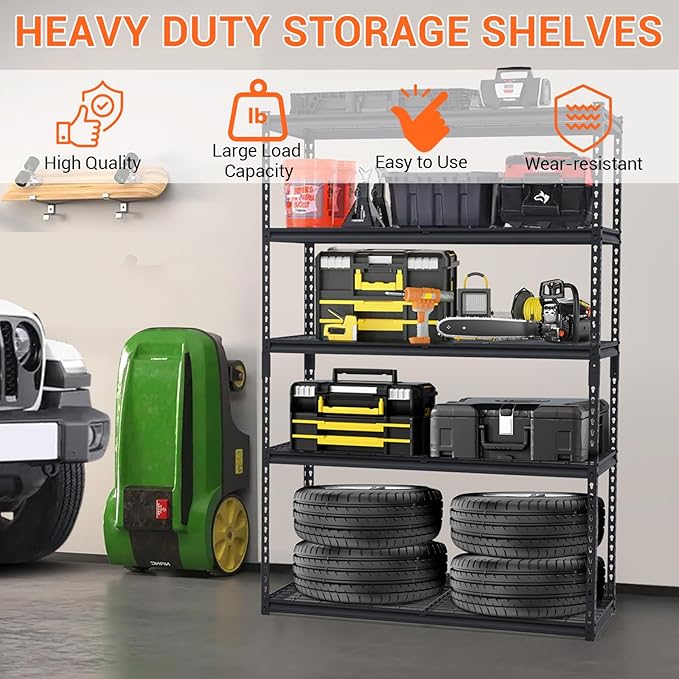 Towallmark Heavy Duty Storage Shelves 48 * 18in, 5 Tier Garage Storage Shelving, Adjustable Metal Storage Shelf Unit, Easy Assemble Garage Storage Shelving