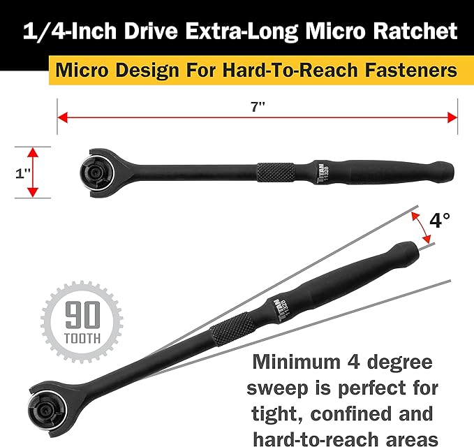 Titan 11328 1/4-Inch Drive x 7-Inch 90-Tooth Swivel Head Ratchet