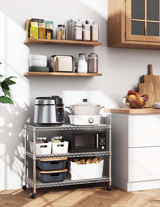 Simple Deluxe 3-Tier Heavy Duty Storage Shelves 750Lb Capacity, 24.02" D x 13.78" W x 21.97" H Shelving Unit for Pantry, Garage, Laundry and Kitchen
