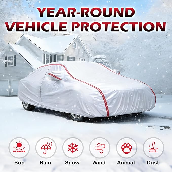 Car Cover for Compact Sedan, 6 Layers Full Exterior Covers Universal Fit for Nisan Sentra, VW Jetta, Hyundai Elantra, Toyota Corolla, Honda Civic, Fit Sedan Length 175-185 inchs