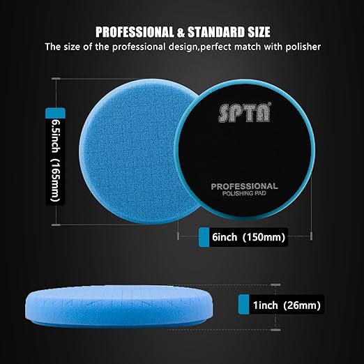 Blue T60 Moderate-Cut Foam Polishing Pads, SPTA 3Pcs 6.5 Inch Face for 6 Inch 150mm Backing Plate Compound Buffing Sponge Pads for Car Buffer Polisher Compounding, Polishing and Waxing -FPTSS6B-3