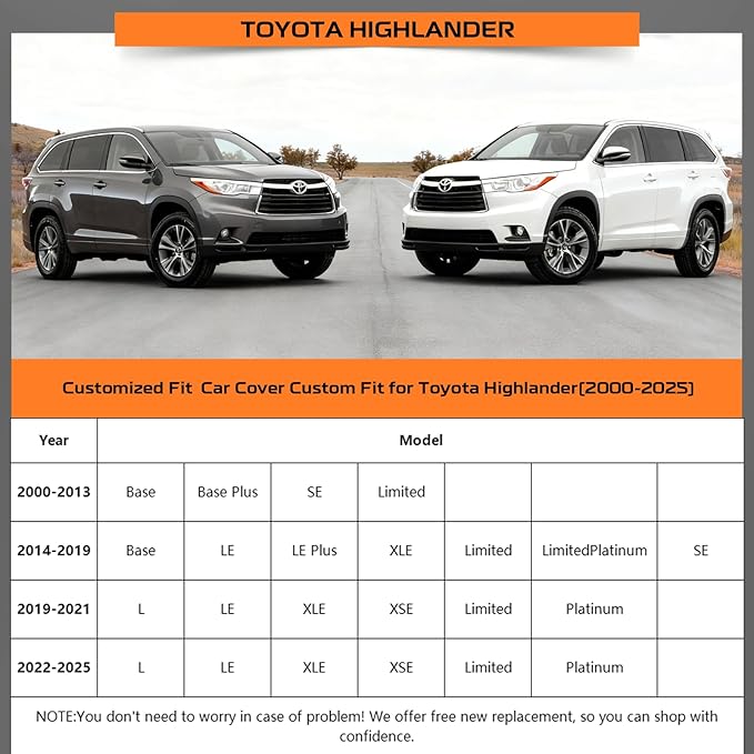 Kayme Toyota Highlander Car Cover Waterproof All Weather for Automobiles, Custom Fit for 2007-2025 Highlander Cover, Gift with Tape/Towel, Outdoor Full Exterior Cover Rain Snow Sun UV Protection.
