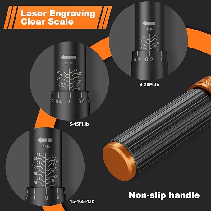 1/4 3/8 1/2-inch Drive Click Torque Wrench, 3Pcs 4-20Ft.lb, 5-45Ft.lb, 15-165Ft.lb Torque Wrench Set with ±3% Accuracy, 72-Tooth, Dual-Direction for Bike, Motorcycle, Car Repair