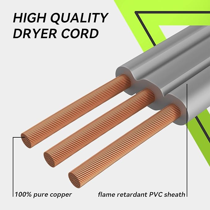 RVMATE 3 Prong SRDT Dryer Cord 10 Feet, 30 Amp Appliance Power Cord (NEMA 10-30P to 3-Wire), 3 Wires with O Ring Terminal Connectors, 100% Copper Wire Dryer Extension Cord.
