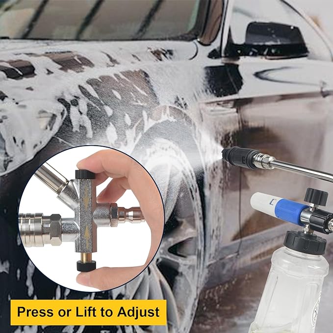 Foam Cannon Dual Connector Accessory, Double Tip Attachment 1/4" Quick Connect Dual Lance Pressure Washer Extension Wand with 360° Adjustable Washer Sprayer Nozzle & Car Wash Mitt for Foam Soap Cannon