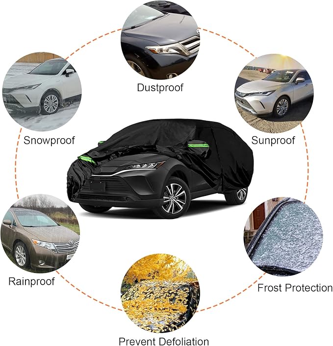 Waterproof Car Cover Replace for 2009-2024 Toyota Venza, 6 Layers All Weather Car Covers with Zipper Door & Windproof Bands for Snow Rain Dust Hail Protection