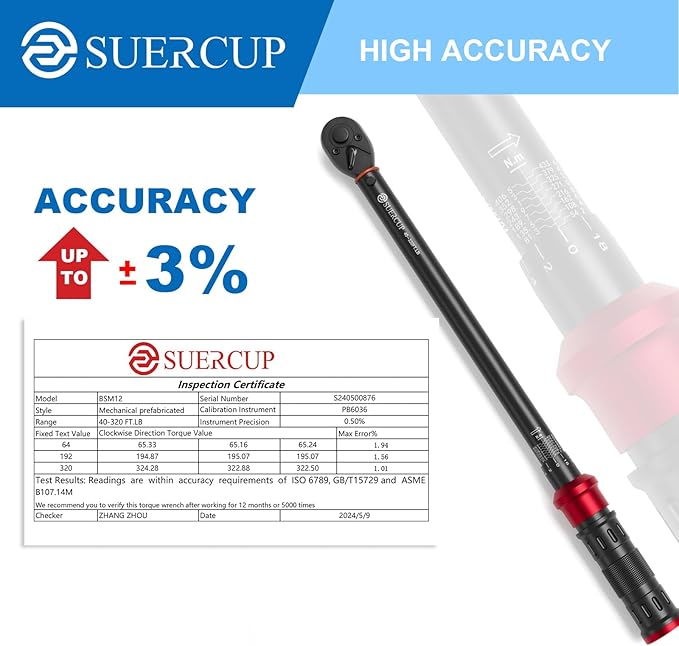 1/2-Inch Click Torque Wrench- 40-320FT.LB/54.2-433.6Nm Dual-Direction Adjustable 72 Tooth Drive Click Torque Wrench with Storage Case for Product Assembly and Car Repair