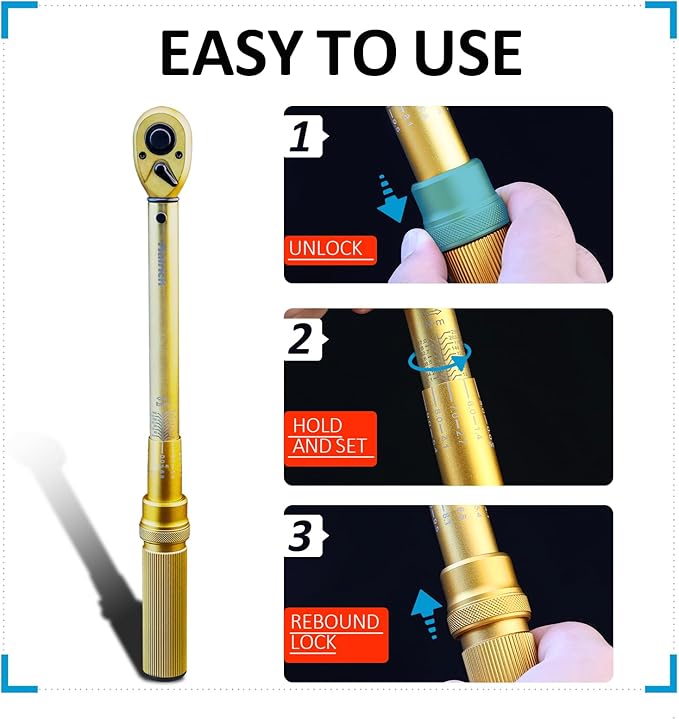 1/4 3/8 1/2 inch Drive Click Torque Wrench, 3Pcs Torque Wrench Set 20-240in.lb, 10-45ft.lb, 10-170ft.lb,72-Tooth Dual Range Scales with Quick Release Reversible Head for Car