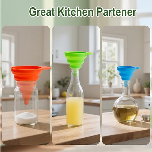 6 Pack Silicone Collapsible Kitchen Funnel for Water Beer Oil Filling Bottles 2 Size Flexible Foldable Mini Small Large Scoop Funnel Set Camp Kitchen Hand Tools Gadgets Accessories Must Have Finds