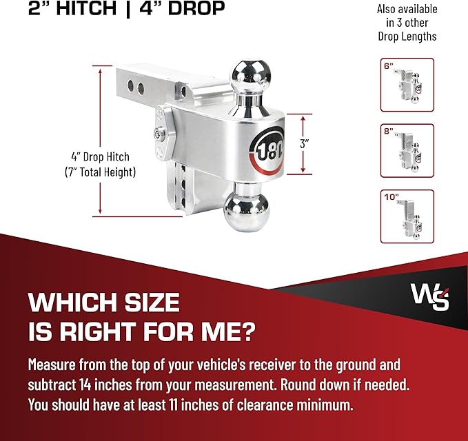 Weigh Safe Adjustable Trailer Hitch Ball Mount - 4" Adjustable Drop Hitch for 2" Receiver - Premium Heavy Duty Aluminum Trailer Tow Hitch w/Chrome Plated Tow Balls (2" & 2 5/16") - 12,500 lbs GTW